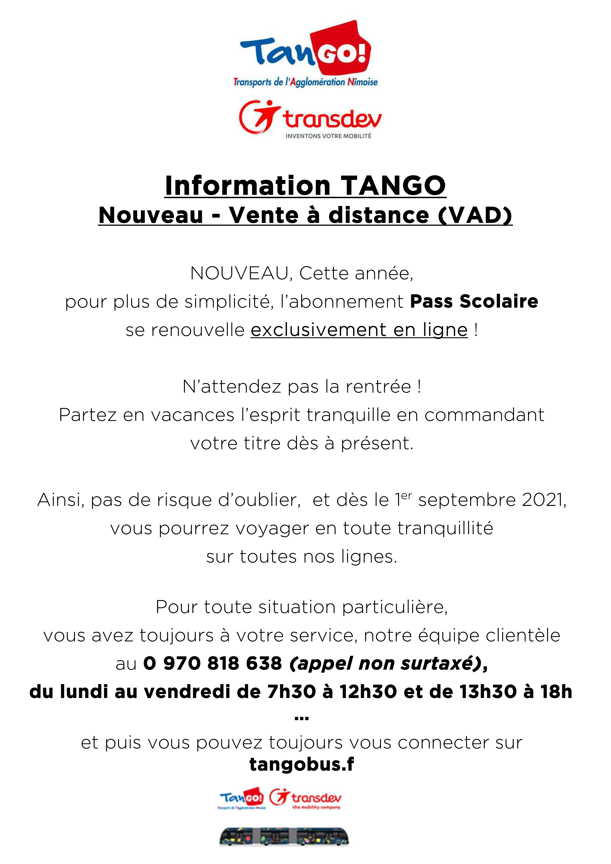 INFO Information TANGO pass scolaire