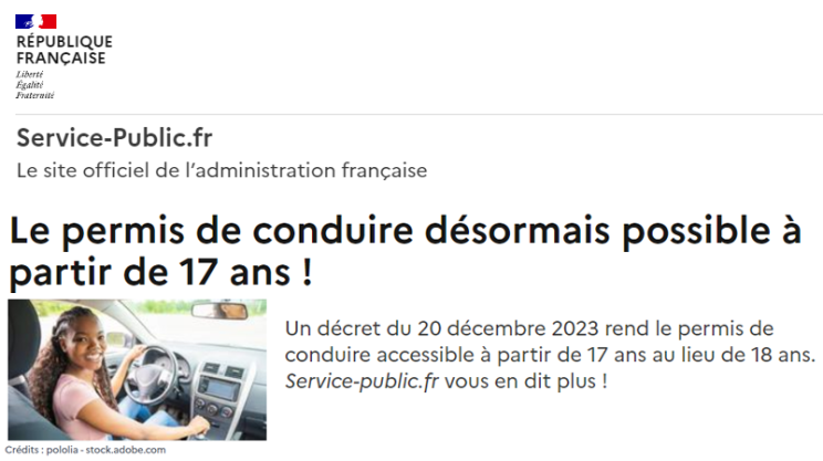 PERMIS DE CONDUIRE 17 ANS