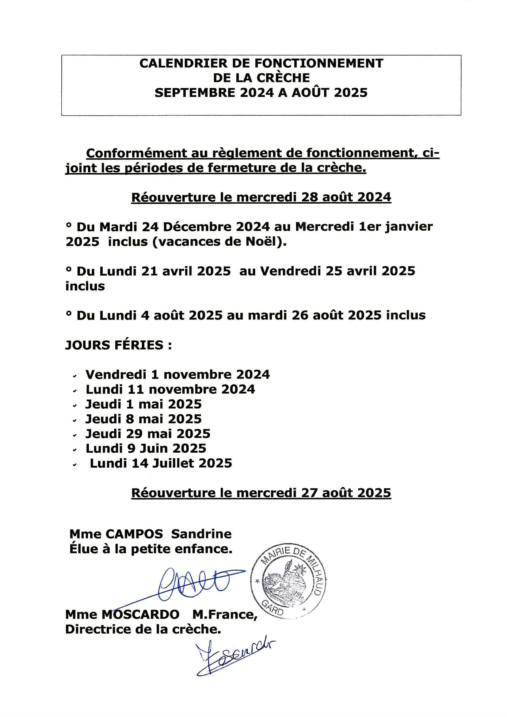 01 CALENDRIER FCTIONNEMENT CRECHE 2024 2025