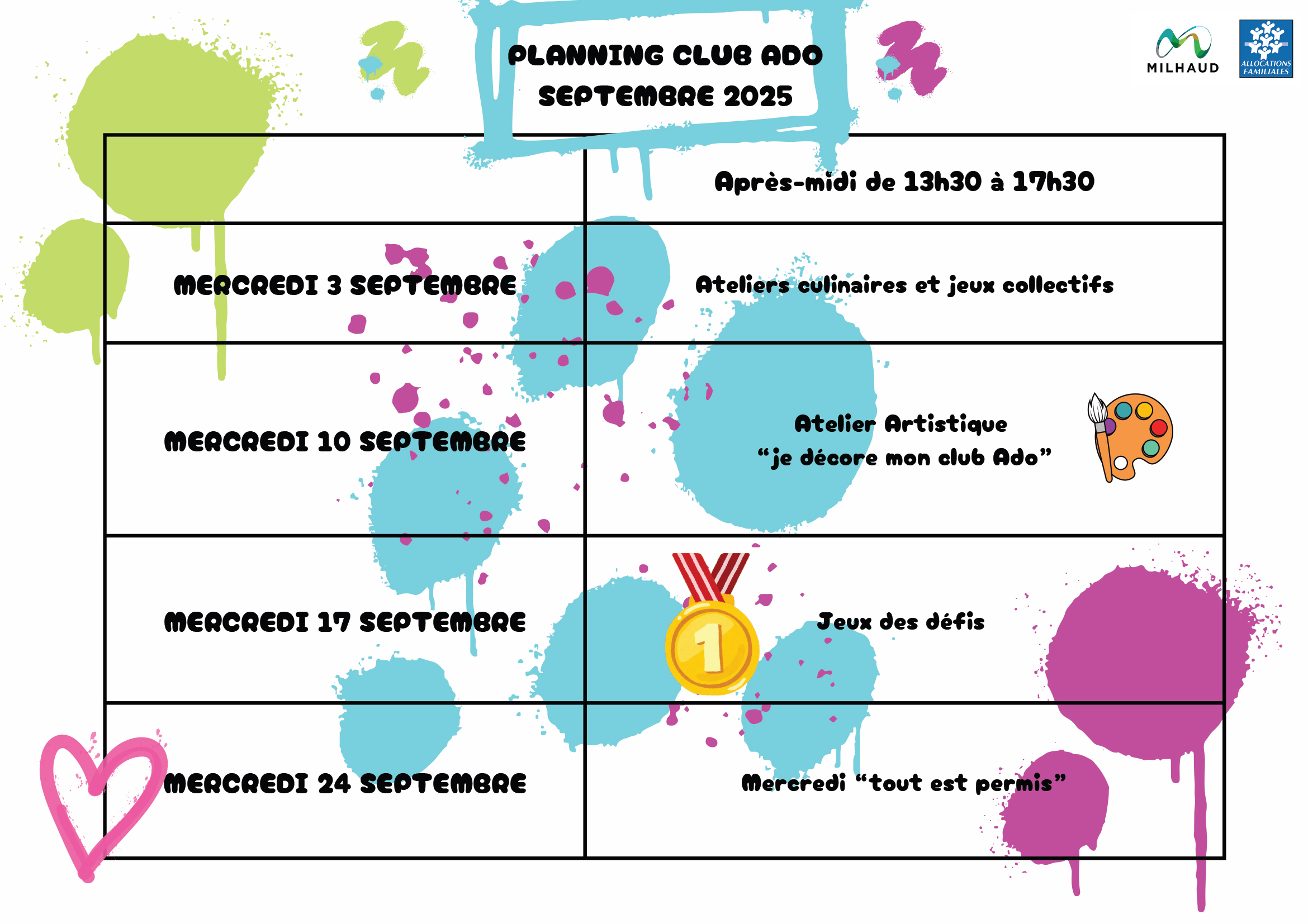 ALSH PLANNING CLUB ADO MERCREDI SEPTEMBRE 2025