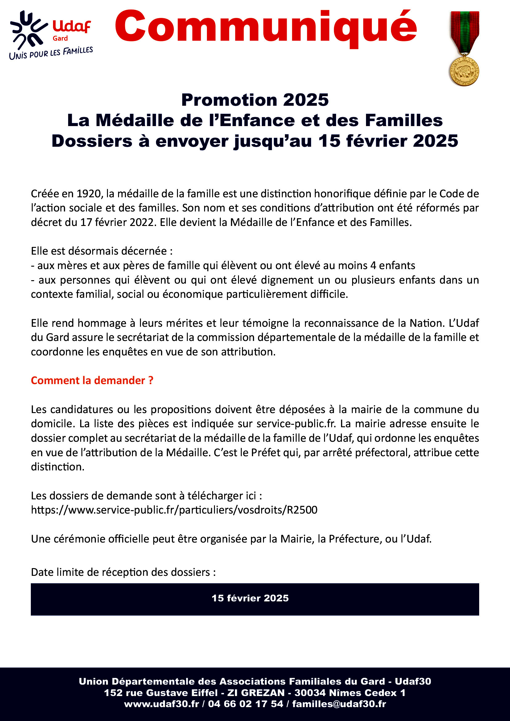 AFF MEDAILLE DE LENFANCE FAMILLES 2025