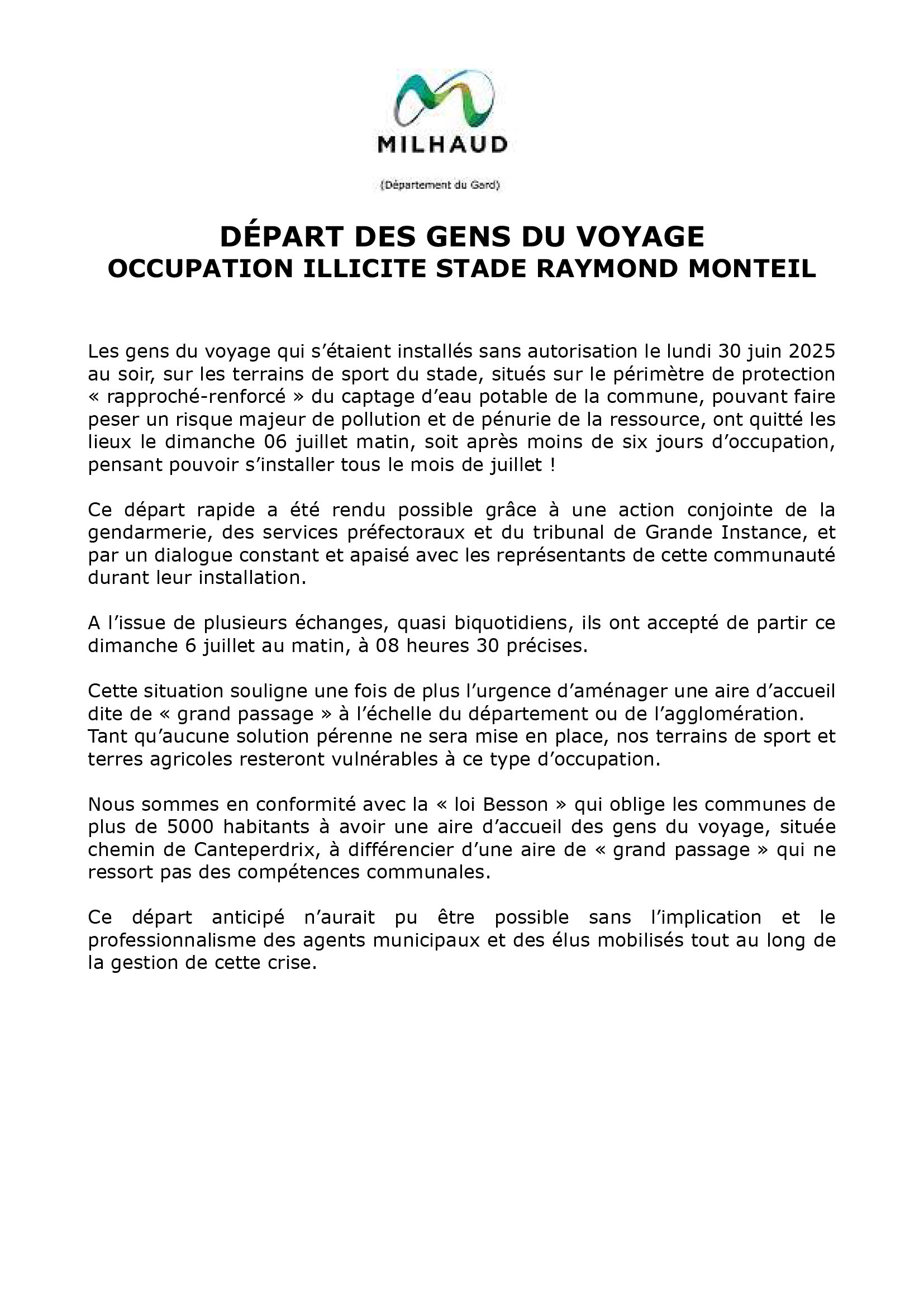 INFO DEPART GENS DU VOYAGE 07 07 2025