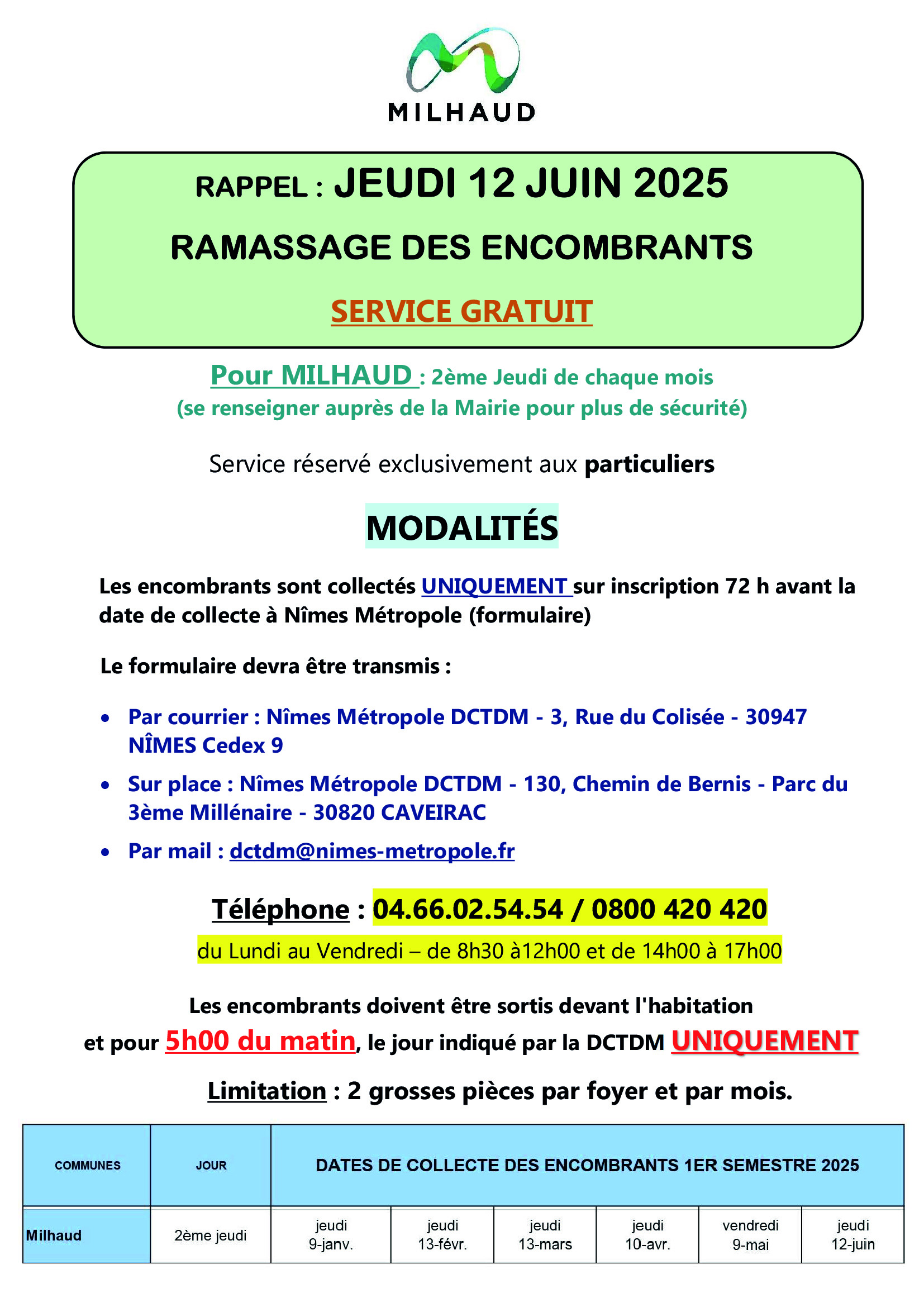 RAPPEL Ramassage encombrants 12 Juin 2025
