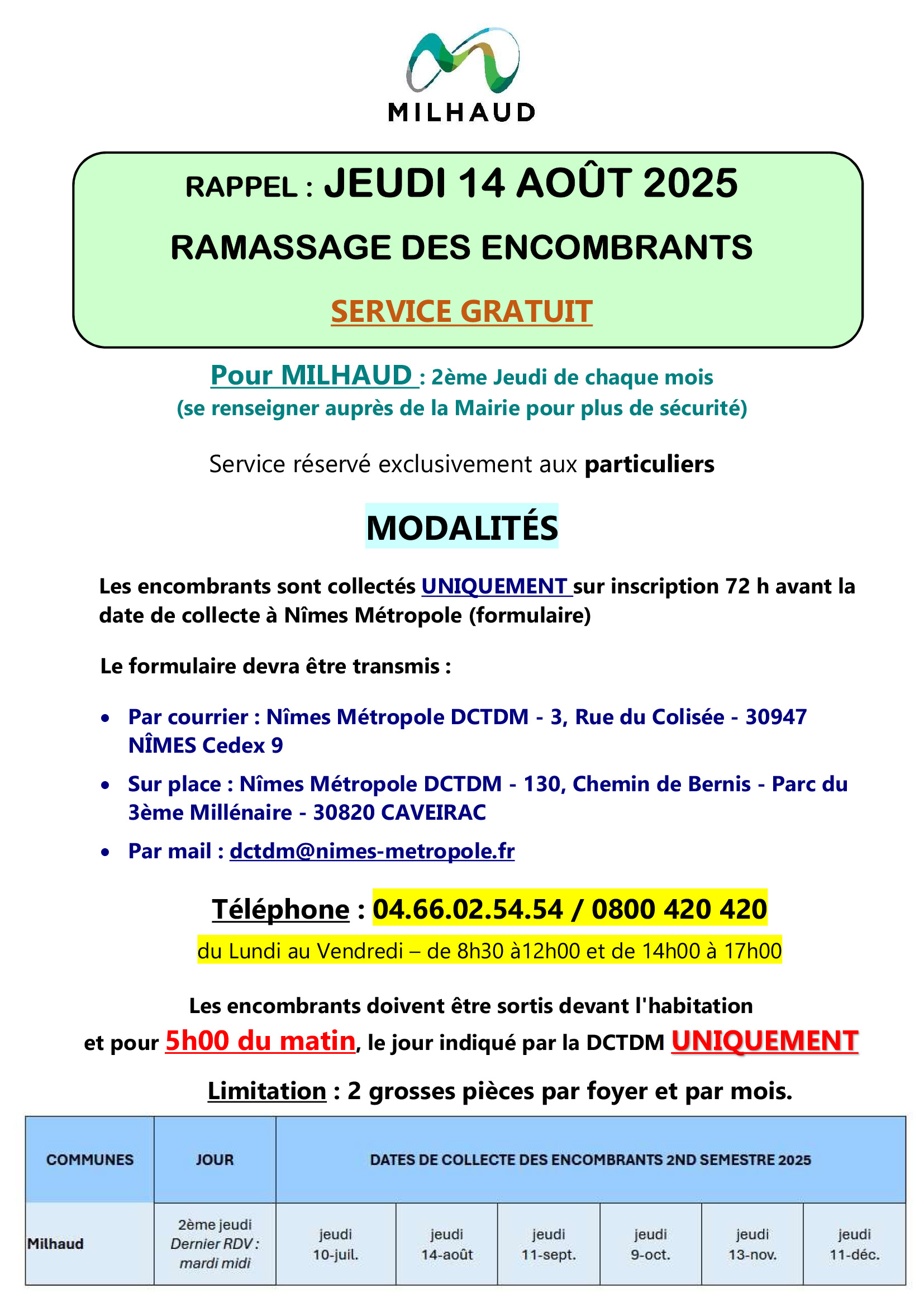 RAPPEL Ramassage encombrants 14 Août 2025