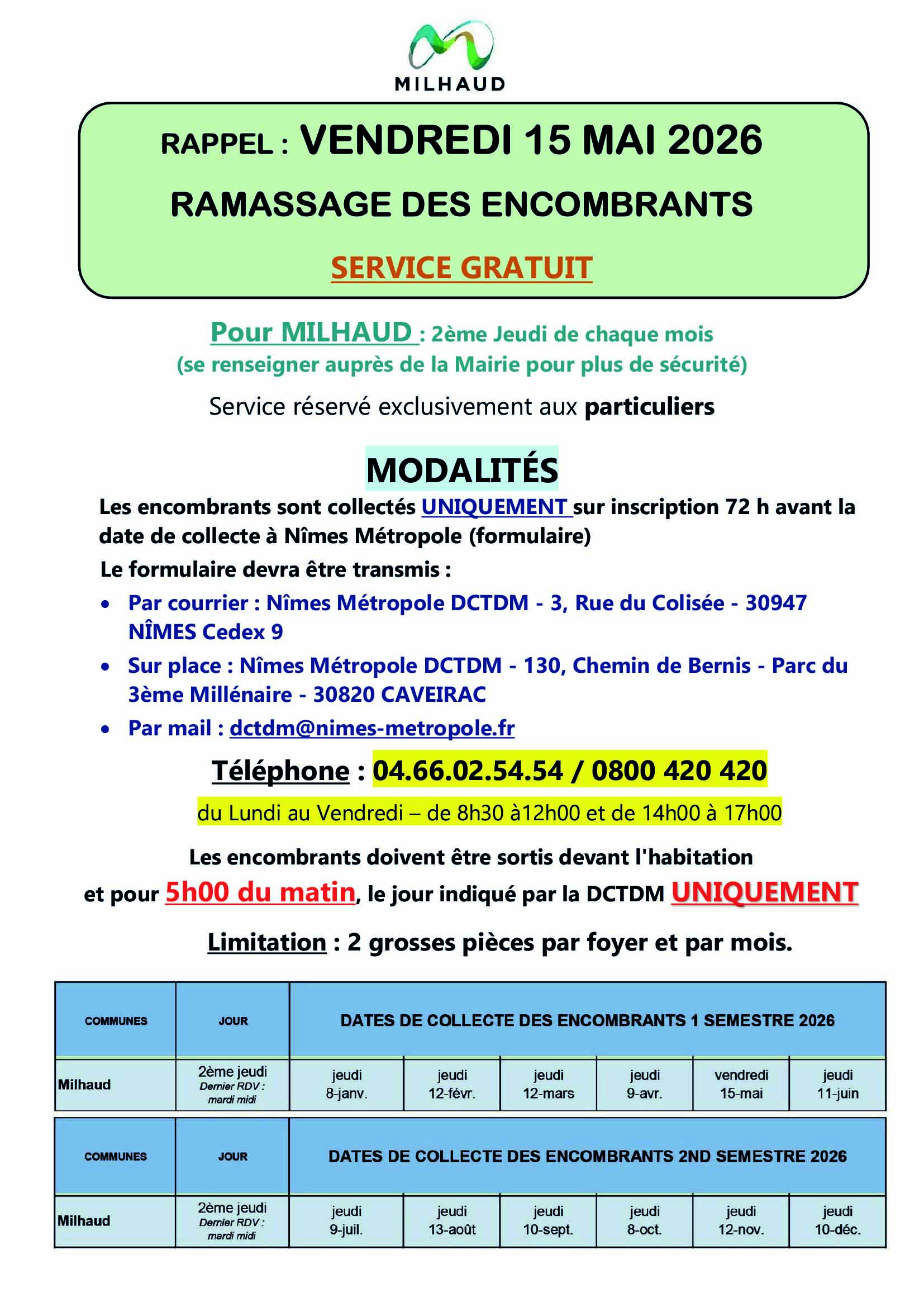 RAPPEL Ramassage encombrants 15 Mai 2026